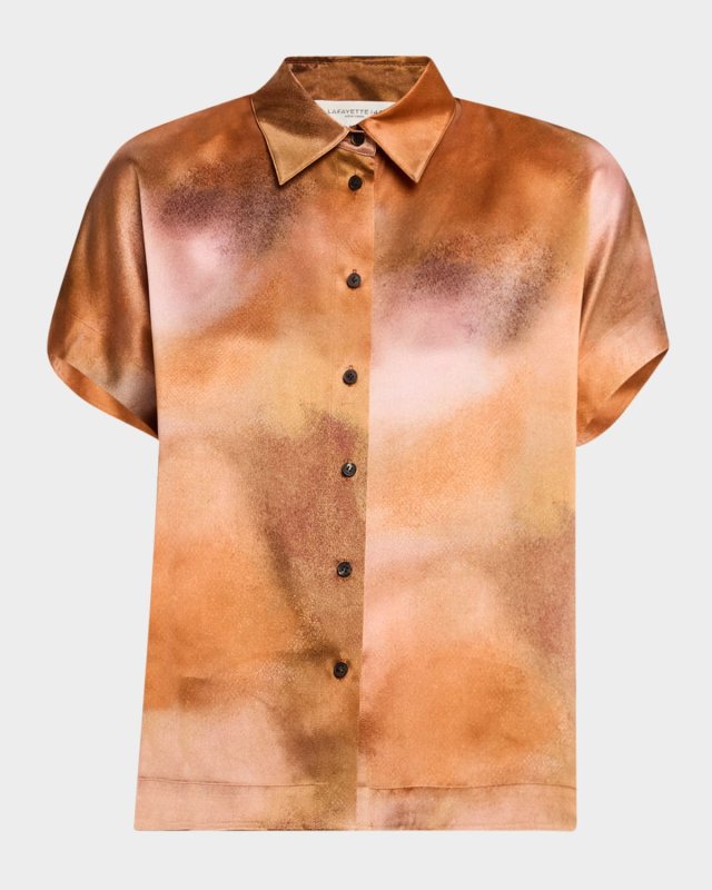 Dolman-Sleeve Silk Oversized Button-Down Blous